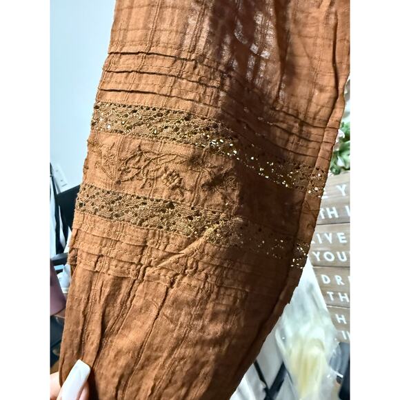 American Eagle BROWN Women's Embroidered Wrap Front Mini Dress, Small - Picture 6 of 7